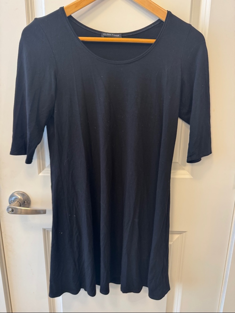 Eileen Fisher Black Scoop Neck A-Line Tunic Tshirt Dress